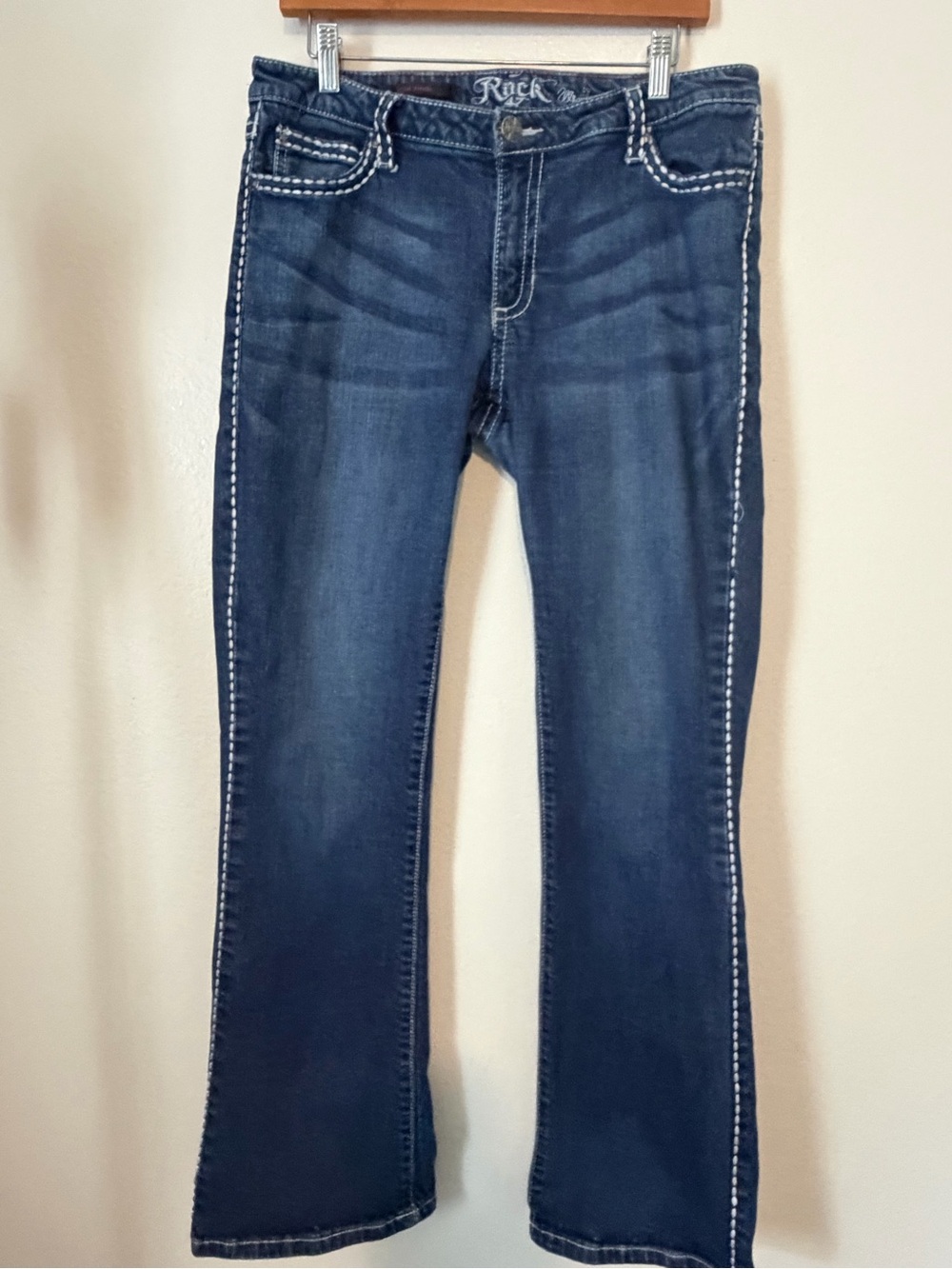 Rock 47 by Wrangler Low Rise Bootcut Jeans Dark Wash Embellished 13/14x33